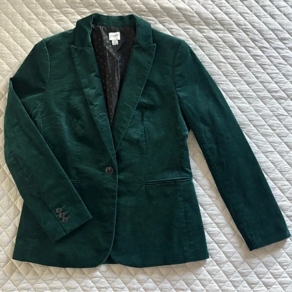 J. Crew Women's Deep Green Velvet Blazer - Picture 3 of 10